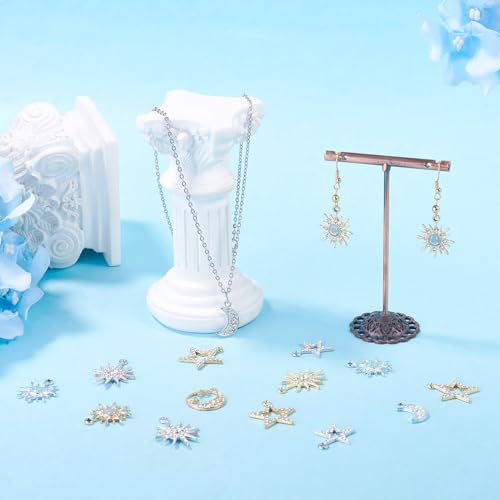 40Pcs Alloy Rhinestone Charms for Jewelry Making, Cute Moon Star Alloy Charm Metal Celestial Rhinestone Dangle Pendants for DIY Necklace Bracelet Earring Jewelry Making Crafts - color: Mixed Colors