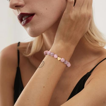 Healing Bracelet For Women Anxiety Beaded Bracelets Jewelry Healing Stone Crystal Bracelet Stress Relief Yoga Beads Chakra Bracelets Gifts For Women pink - color: Heart-Pink Zebra Stone