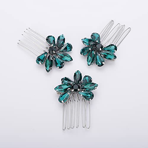 Teyglen Simple Rhinestones Crystal Bride Wedding Hair Comb Set Handmade Red Green Black Crystal Side Hair Combs Bridal Hair Jewelry Set for Women Bride Girls (Malachite Green) - color: Malachite Green