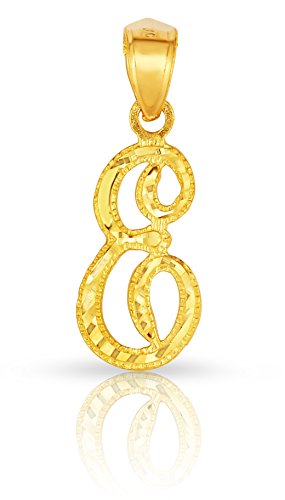 Floreo 10K Yellow Gold Charm Pendant Letter A-Z Personalized Alphabet Initial Name with optional 18 Inch Necklace - style: E