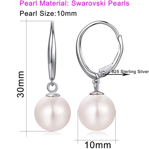 Pearl Earrings for Women Pearl Leverback Earrings 925 Sterling Silver - color: C1-silver-leverback