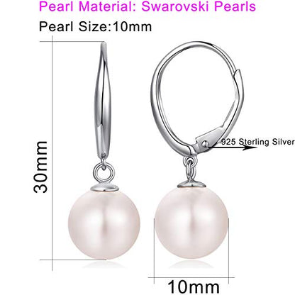 Pearl Earrings for Women Pearl Leverback Earrings 925 Sterling Silver - color: C1-silver-leverback
