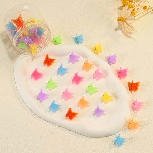 Mini Butterfly Hair Clips, Y2K 90s 50pcs Tiny Cute Pastel Hair Accessories, SparklySmall Claw Barrette jewelry for Women Girls (Jelly) - color: Jelly