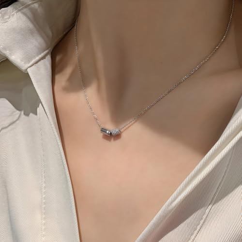 925 Sterling Silver Necklace for Women Trendy, Charming Layered Necklace with Cubic Zirconia Pendant for Her Womens Dainty Diamond Choker Necklaces Holiday Jewelry Gifts for Mom Wife Daughter Lover - color: CZ Necklace-silver05