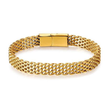 Mens Bracelet-Stainless Steel Magnetic Clasp Franco Chain Bracelets for Men - color: C-Gold