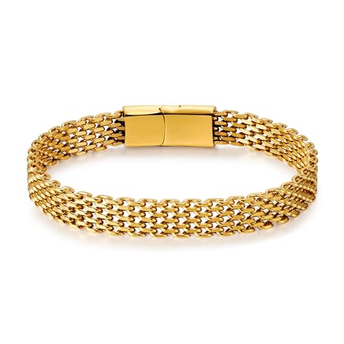 Mens Bracelet-Stainless Steel Magnetic Clasp Franco Chain Bracelets for Men - color: C-Gold