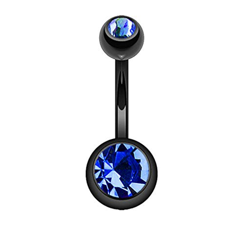FIFTH CUE 14GA Surgical Steel & Synthetic Opal Resin Belly Button Ring, 3/8" Length, 5mm x 8mm Ball - Classic Look, Highly Rate Belly Rings for Women, Super High Quality - style: 7- Titanium Black/Blue