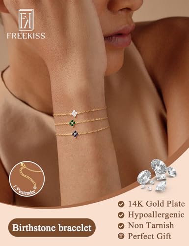 Freekiss Gold Stack Bracelets for Women | Dainty Thin Bracelet Set Trendy 14K Gold Plated Waterproof Bracelets for Women - style: 01 January Garnet - Loyalty