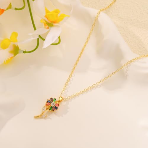 Starain Sunflower Necklaces for Women 14K Gold Plated Rotate Sunflower Pendant Necklace Cute Fun Necklaces 18 inch - color: B-Gold-Flower