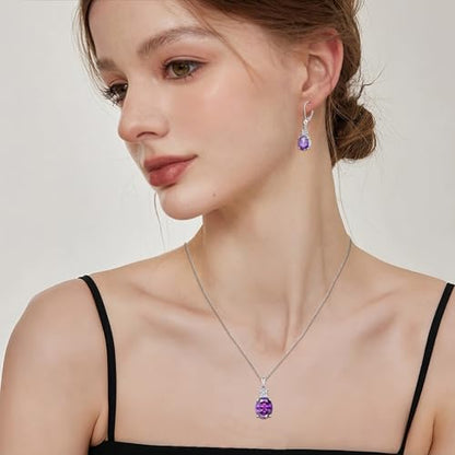 Birthstone Necklace for Women 925 Sterling Silver | Oval Cut Pendant Necklace, Jewelry for Mom Wife - color: Purple