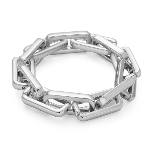 WOWORAMA Chunky Chain Bracelet for Women, Gold/Silver | Adjustable Elastic Stretch Bracelet, Thick Chunky Link Bracelet, Statement Jewelry - color: Square-Silver
