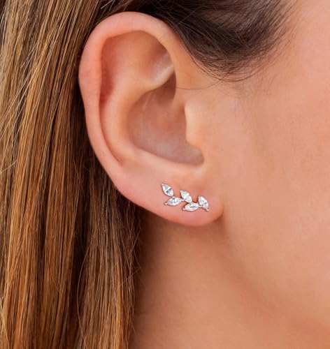 TIGRADE Stud Earrings Marquise Cubic Zirconia Rhinestone Crawler Style Wedding Earrings 925 Sterling Silver Post Hypoallergenic for Women, Brides, Bridesmaid - color: Silver