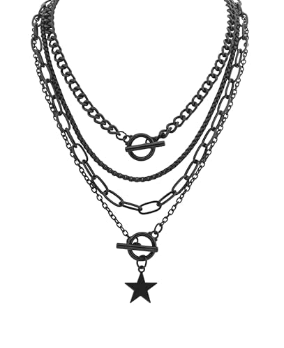 Sacina Goth Layered Star Choker Necklace, Gothic Punk Grunge Emo Necklace, Christmas Jewelry Gift for Women - color: Black