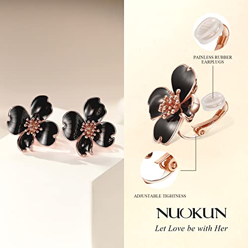 Clip on Earrings Women, 14K Gold Plated Earrings for Sensitive Ears, Fashion Women's Earrings Jewelry Birthday Gift for Wife Grandma Daughter Girls on Christmas Thanksgiving - color: Rose Gold Black Earrings