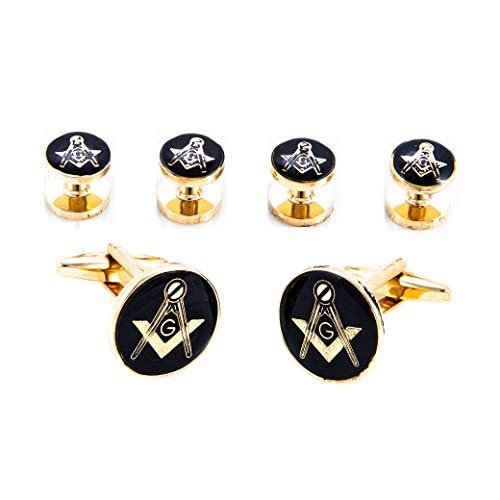 Freemason Masonic Mason Cufflinks and Studs Tuxedo Set in a Presentation Gift Box with Polishing Cloth
