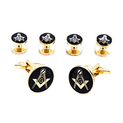 Freemason Masonic Mason Cufflinks and Studs Tuxedo Set in a Presentation Gift Box with Polishing Cloth