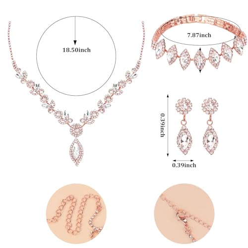 Bridal Jewelry Set for Wedding Prom Jewelry Set for Women Sparkly Rhinestone Necklace Earrings Bracelet Sets for Bride Bridesmaid Quinceanera Costume Accessories - style: F