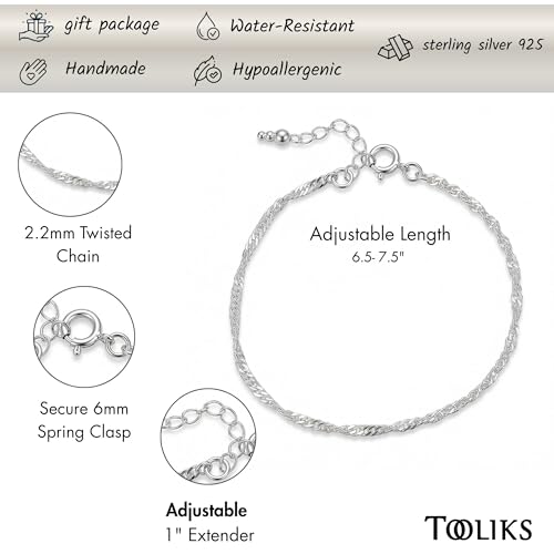 Sterling Silver Chain Bracelets for Women - Dainty 925 Silver Adjustable Bracelets, Minimalist Layering Jewelry, Stackable Chain Styles - style: D