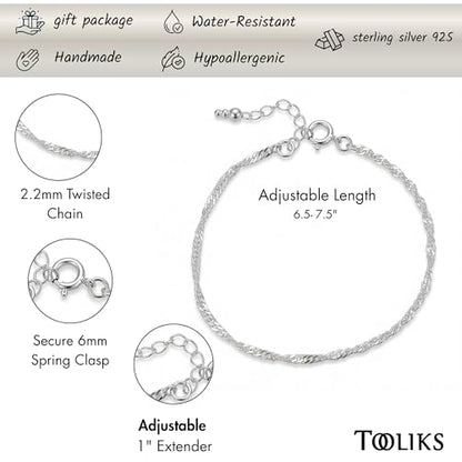 Sterling Silver Chain Bracelets for Women - Dainty 925 Silver Adjustable Bracelets, Minimalist Layering Jewelry, Stackable Chain Styles - style: D