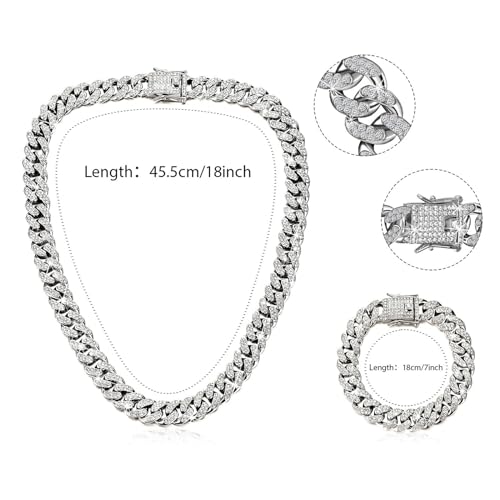 Luxval Tennis Necklace Set for Women Tennis Bracelets Diamond Earrings Sterling Silver Necklace Wedding Jewelry for Bride Silver Jewelry Sets for Women Gift - color: Silver-Cuban 2pcs