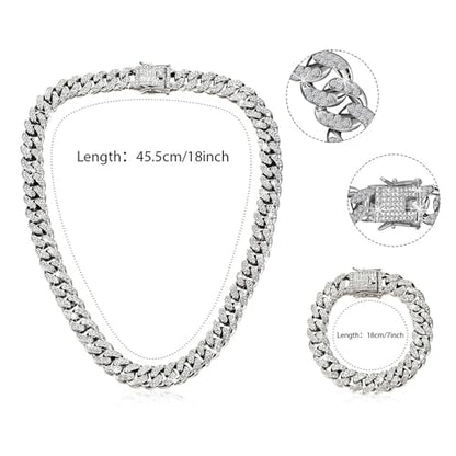 Luxval Tennis Necklace Set for Women Tennis Bracelets Diamond Earrings Sterling Silver Necklace Wedding Jewelry for Bride Silver Jewelry Sets for Women Gift - color: Silver-Cuban 2pcs