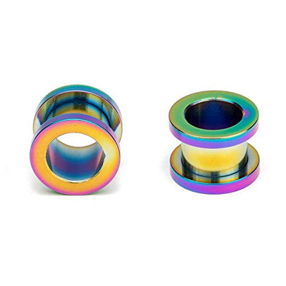 18PCS Ear Tunnels Kit Stainless Steel Screw Fit 14G-00G Gauges Plugs Set Double Flared Stretcher Expander Body Piercing Jewelry - color: Rainbow