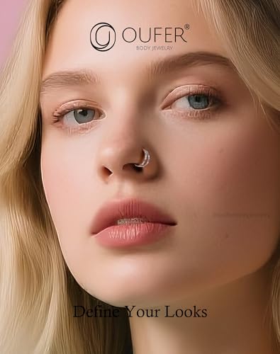 OUFER 20G Nose Rings for Women, 316L Surgical Steel Double Hoop Nose Piercing Jewelry, Opal and CZ Septum Lip Eyebrow Cartilage Conch Rook Helix Tragus Daith Earrings Piercing Jewelry-6/7/8MM - color: Purple CZ