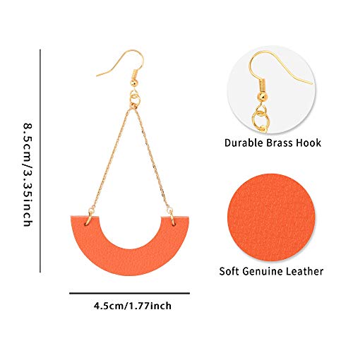KINIVA Leather Dangle Earrings for Women Trendy, Lightweight Leaf Circle Lightning Earrings Drop, Jewelry Gifts for Women - color: 31 Orange