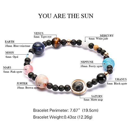 ONLYJUMP Planet Bracelet Solar System Universe Galaxy Bracelet Handmade Natural Stone Bead Bracelet String Adjustable Astronomy Gifts Bangle for Women Men - color: Planet 1