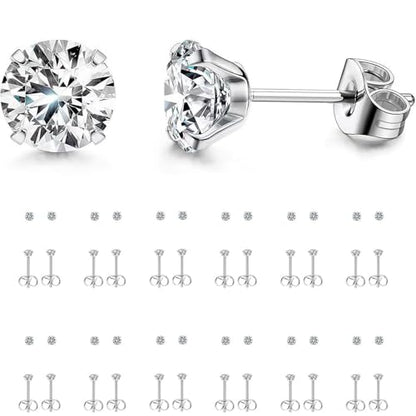 12 Pairs Stud Earrings Set, Hypoallergenic Surgical Stainless Steel 316L Earring for Women Men, Small Earring Studs Pack with Cubic Zirconia - color: Silver-3mm x 12 Pairs