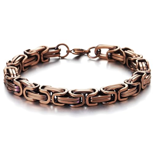 COOLSTEELANDBEYOND Mens Women New Stainless Steel Braided Link Bracelet Polished - color: L-Color: Brown Copper