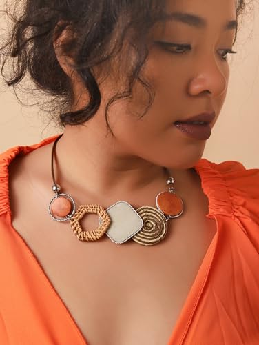 MINACHI Handmade Braided Necklace for Women, Wooden Beads, Rattan Charm, Vintage Style, Gift Jewelry - style: Necklace R21-033