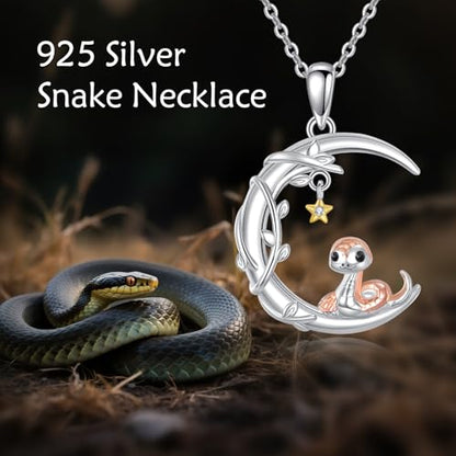 YAFEINI Moon Animal Necklace S925 Sterling Silver Owl/Fox/Red Panda/Possum/Snake/Dachshund Pendant Necklace Animal Jewelry Gifts for Women Mom Wife - style: Snake