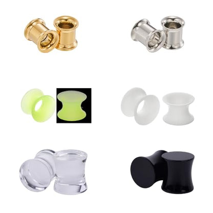 B BodyPJ Sparkles 6 Pairs Ear Gauges Plugs Tunnel Expanders Set,Mix Different Material,Piercing Jewelry - size: 5mm(4g)