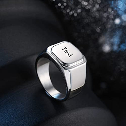 Initial Ring Letter Signet Ring for Men Women Personalized Name Engraved Stainless Steel Fashion Jewelry Wedding Couples Father Day Gift with Ring Size Adjusters - color: A3: Silver (Text)