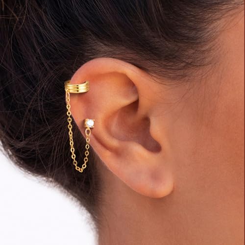 Ear Cuff Earrings for Women Non Piercing - 18K Really Gold Plated Cuff Earrings Trendy Cubic Zirconia Huggie Hoop Cartilage Earring Jewelry Gifts Gold Earring fpr Women Girls - color: 05-Earrings Cuff
