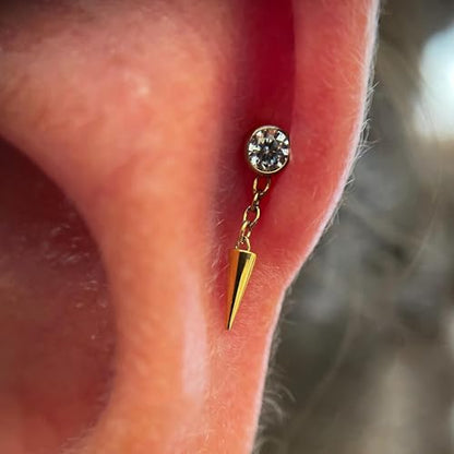 1PC ASTM F136 Titanium Mini Threadless Flat Back Stud 18G 6mm 8mm for Conch Helix Flat Tragus Labret - color: Dangle Cone - Gold