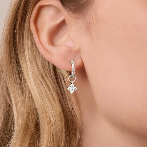 DAILY VIBES Cute Butterfly Star Cross Heart CZ Dangle Earrings for Women | 925 Sterling Silver Post, 14K Gold or Silver Plated, Mini Cubic Zirconia Dainty Drop, Cartilage Small Huggie Hoop Earrings - color: Silver Four Stones