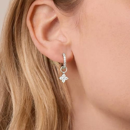 DAILY VIBES Cute Butterfly Star Cross Heart CZ Dangle Earrings for Women | 925 Sterling Silver Post, 14K Gold or Silver Plated, Mini Cubic Zirconia Dainty Drop, Cartilage Small Huggie Hoop Earrings - color: Silver Four Stones