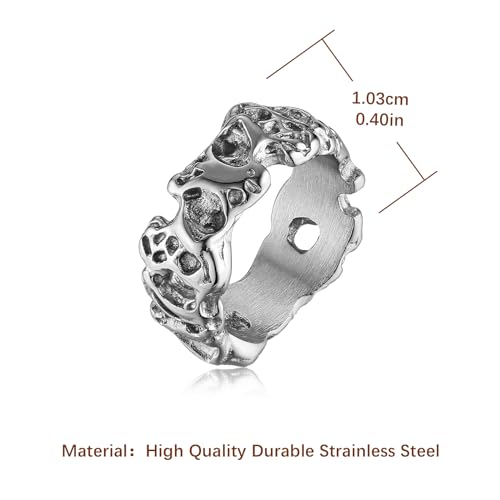 HZMAN Irregular Potholed Ring for Men Women Peculiar Stainless Steel Silver Ring Biker Wedding Cocktail Party Jewelry