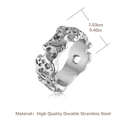 HZMAN Irregular Potholed Ring for Men Women Peculiar Stainless Steel Silver Ring Biker Wedding Cocktail Party Jewelry