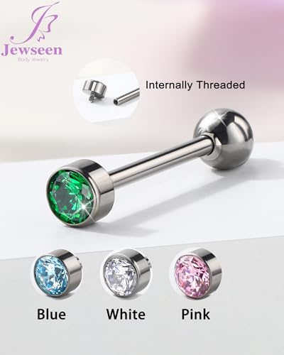 Jewseen ASTM F136 Hypoallergenic Titanium Super Light Tongue Ring Cute Crystal Internally Threaded 14G 16mm Piercing Jewelry-TIMELESS COLLECTION - color: Classic Clear