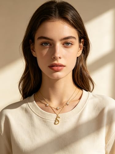 14K Gold A-Z Initial Lette Necklace Star Choker Women Necklace | Personalized Initial Jewelry, Meaningful Name Letter Gift for Women Wife Mom Friend, Perfect Present For Birthday/Anniversary - style: 14K Gold-S