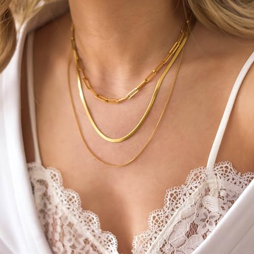 CHESKY 14K Gold/Silver Plated Snake Chain Necklace Herringbone Necklace | Gold Necklace for Women,layered Herringbone Necklace,1.5/3/5MM(W) 14"/16"(L) ,Mothers Day Gifts for Mom,Jewelry - color: gold, style: paperclip/box/snake