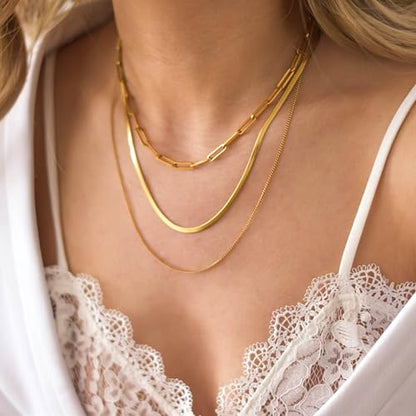 CHESKY 14K Gold/Silver Plated Snake Chain Necklace Herringbone Necklace | Gold Necklace for Women,layered Herringbone Necklace,1.5/3/5MM(W) 14"/16"(L) ,Mothers Day Gifts for Mom,Jewelry - color: gold, style: paperclip/box/snake