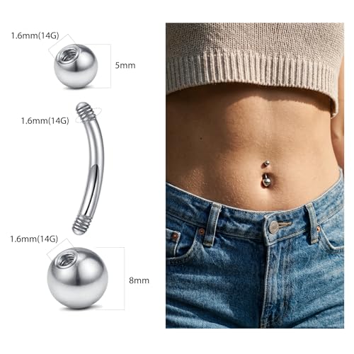 D.Bella 14G 8mm Replacement Balls Surgical Steel Piercing Parts for Barbell Navel Belly Button Rings Piercing Jewelry Clear CZ