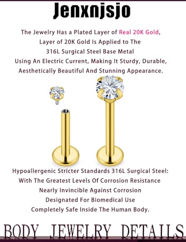 Jenxnjsjo Gold Medusa Monroe Labret Lip Ring 16g Internally Threaded Flat Back Surgical Steel Helix Tragus Cartilage Conch Stud Earrings Piercing Jewelry for Women Men