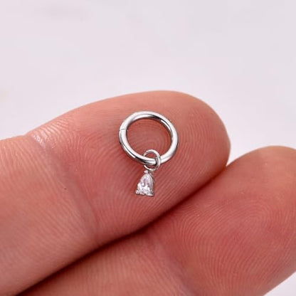 Ourania 16G Gold Stainless Steel Zircon Dangle Huggie Hoop Rook Piercing Helix Hoop Earring Tragus Hoop Cartilage Piercing for Women - color: Triangle Silver 2PCS, size: 1.2*6mm 2pcs