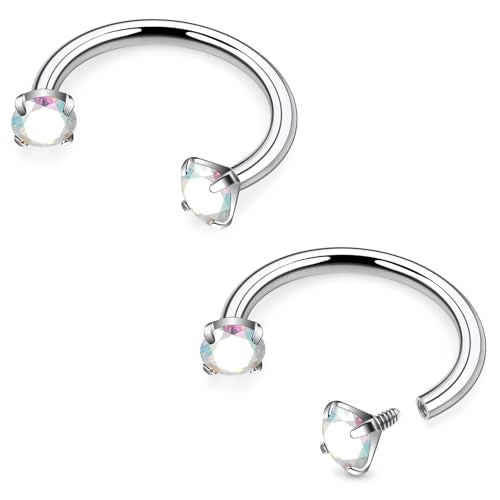 16G F136 Titanium Internal Thread Horseshoe Septum Nose Ring Piercing Jewelry Circular Barbell Helix Snug Tragus Rook Daith Cartilage Earring Lip Ring Piercing Jewelry for Women Men 8MM 10MM - style: 16G, 8MM Length, AB CZ