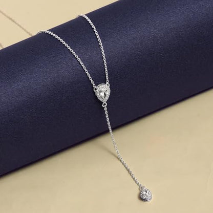 LeCalla 925 Sterling Silver CZ Necklace for Women Jewelry Lightweight Adjustable Lariat Zirconia Choker Y Chain Necklace - color: Oval Zirconia Y Necklace